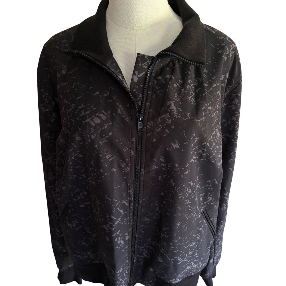 Lane Bryant Womens Plus Size 20 Black Grey Abstract Print Zip Up Track Jacket - Picture 2 of 8
